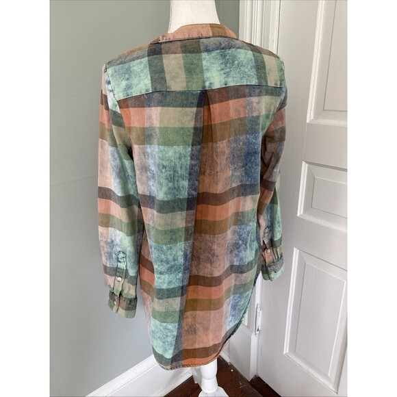 Anthropologie Isabella Sinclair sz. M Plaid Ruffle Flannel Popover Shirt - Picture 3 of 5